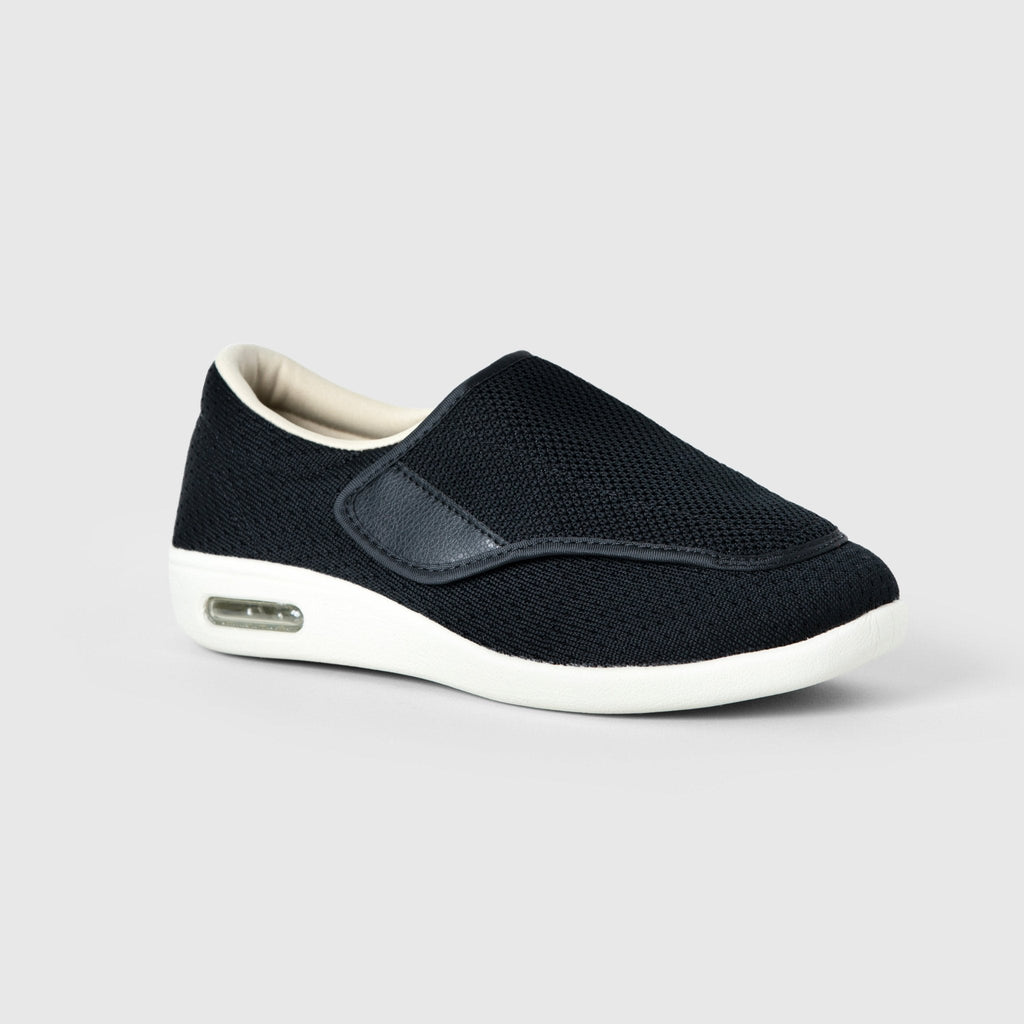 Chloe Stretch No-Tie Wide Shoes w/ Adjustable Closure - Black